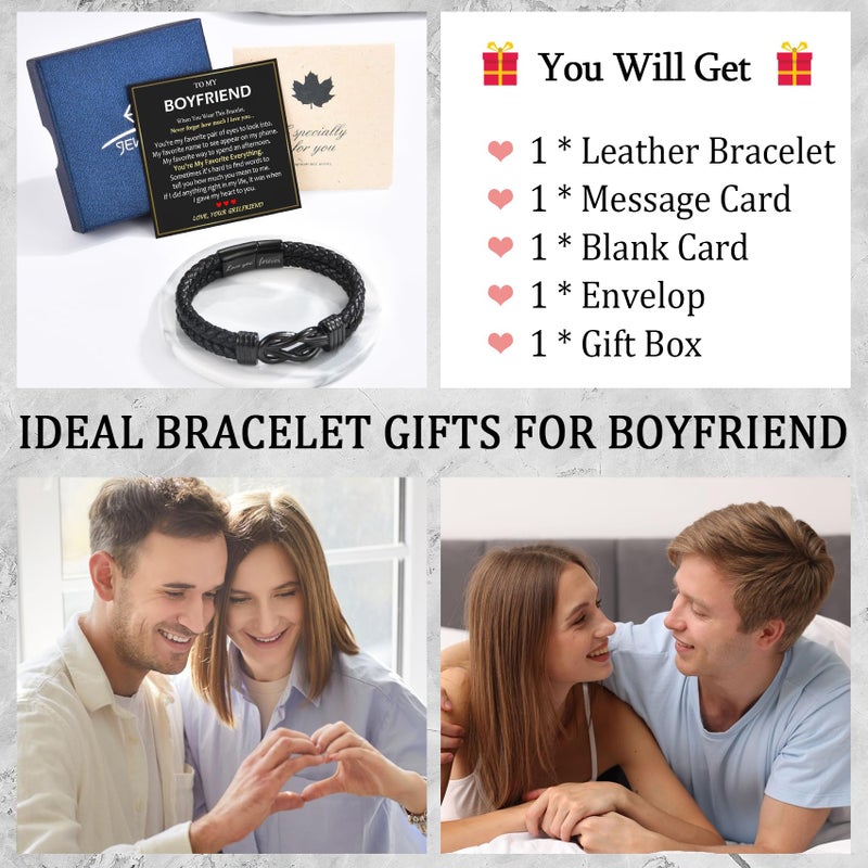 EPIRORA Gifts for Boyfriend- 8.5" Black Braided Leather Infinity Knot Bracelets for Men Him, Personalized Mens Bracelet Jewelry Gift for Birthday Christmas Anniversary, Boyfriend Gifts from Girlfriend - Image 4