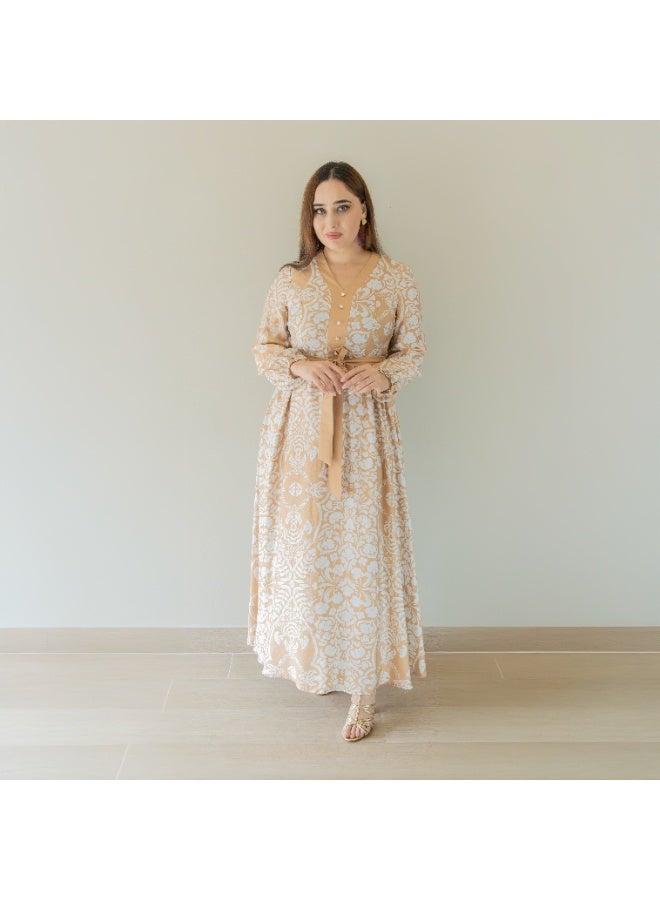 لـيـنـيـل فستان لينيل النسائي الكاجوال - فستان ماكسي مطبوع من مزيج الرايون مع حزام وتفاصيل أزرار، LCD6731 - Image 2