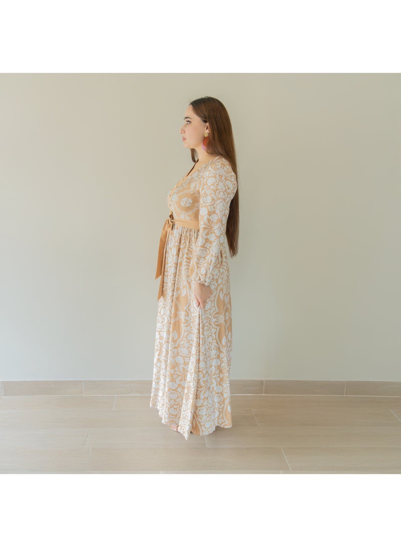 لـيـنـيـل فستان لينيل النسائي الكاجوال - فستان ماكسي مطبوع من مزيج الرايون مع حزام وتفاصيل أزرار، LCD6731 - Image 3