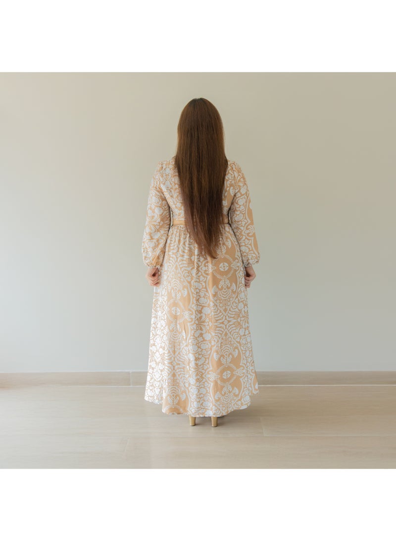 لـيـنـيـل فستان لينيل النسائي الكاجوال - فستان ماكسي مطبوع من مزيج الرايون مع حزام وتفاصيل أزرار، LCD6731 - Image 4