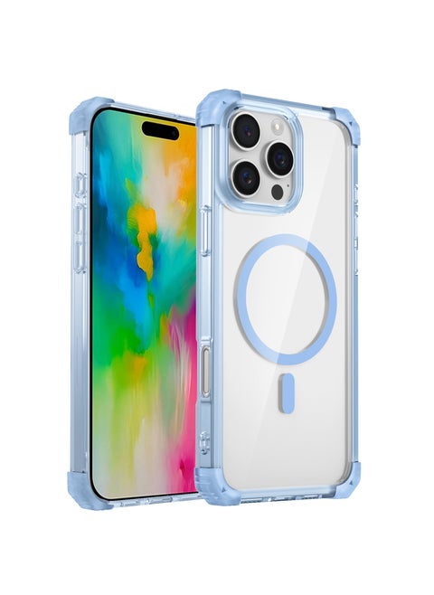 Magnetic Case for iPhone 16 Pro Max Compatible with MagSafe Wireless Charging, Shockproof Phone Bumper Cover, Anti-Scratch Clear Back Blue