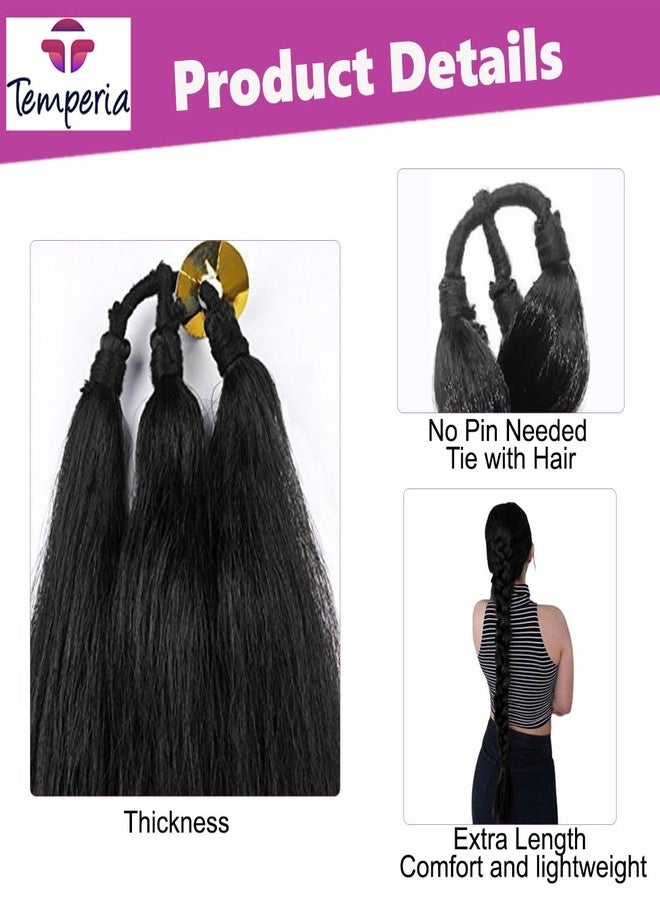Temperia Artificial Fake Long Extensions Hair for Women & Girls - Savaram Gangawan Cataram Sadaraa Paranda Choti False Nakli Hair Wig - Extra Hair Braid Attachment for Ladies - Black (1pcs) - Image 2