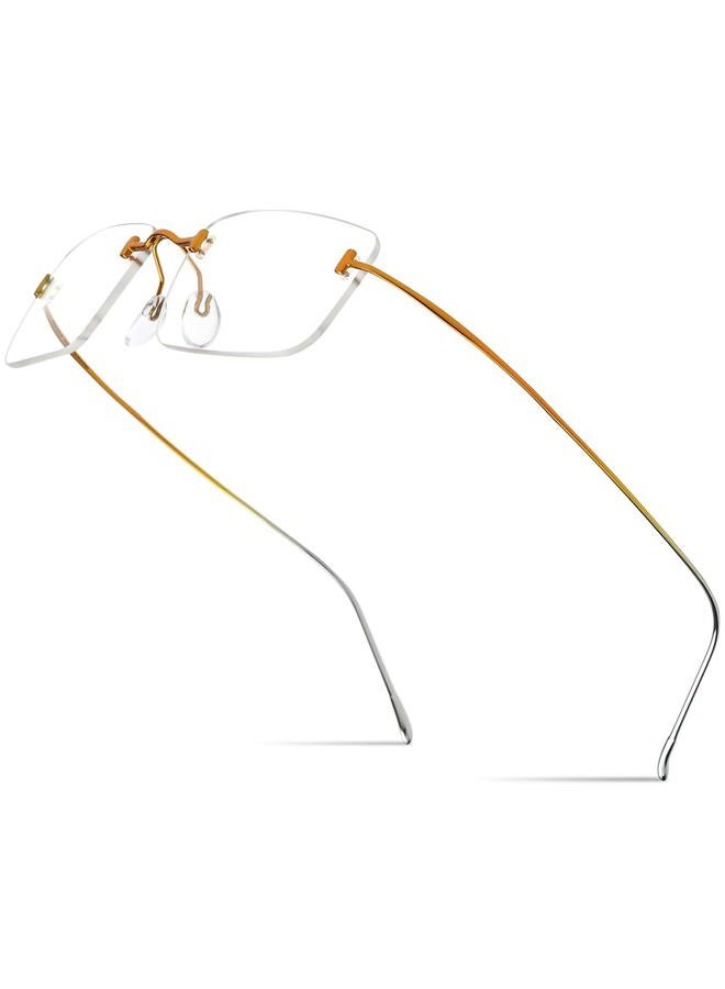 FONEX Titanium Glasses Frame,Rimless Frameless Optical Eyewear Eyeglasses for Men and Women F85634 (85871 Yellow) - Image 1