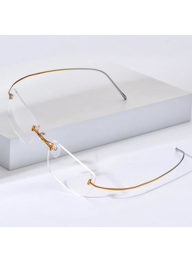 FONEX Titanium Glasses Frame,Rimless Frameless Optical Eyewear Eyeglasses for Men and Women F85634 (85871 Yellow) - Image 2
