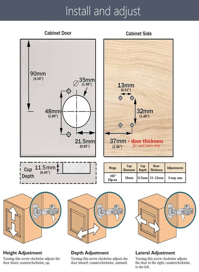 XADAX European Style Clip-on Soft Close Hydraulic Auto Hinge Concealed Cabinet Hinges with Screws (Half Overlay 8 Degree Crank 2 D, Pack of 2 Pair) - Image 4