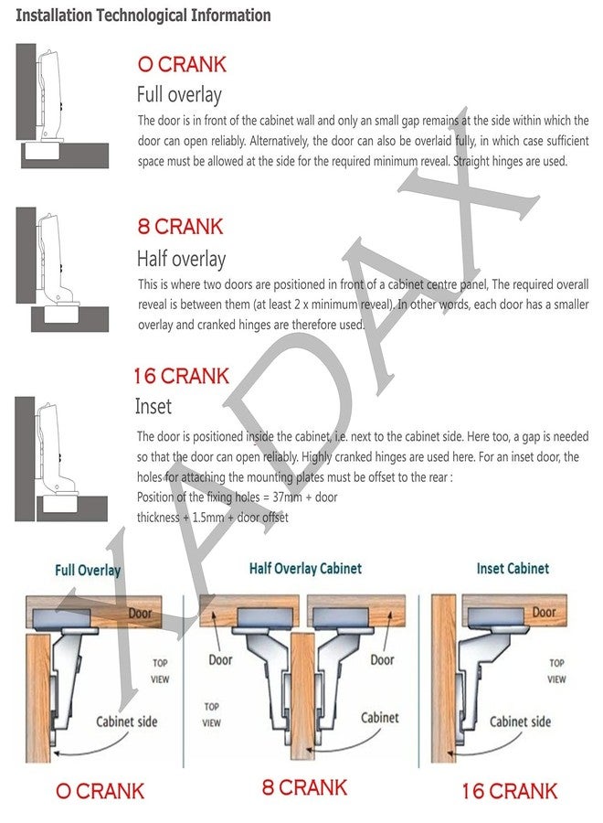 XADAX European Style Clip-on Soft Close Hydraulic Auto Hinge Concealed Cabinet Hinges with Screws (Half Overlay 8 Degree Crank 2 D, Pack of 2 Pair) - Image 3