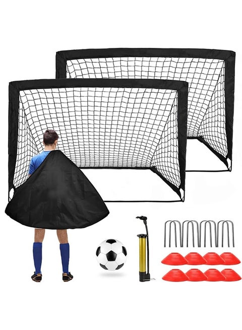Portable Training Goals,120x90 cm Pop Up Soccer Net for Backyard,Set of 2 With Carry Bag,soccer ball,inflation pump,8 cones and 8 U shaped nails