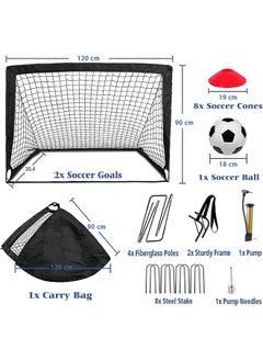 Generic Portable Training Goals,120x90 cm Pop Up Soccer Net for Backyard,Set of 2 With Carry Bag,soccer ball,inflation pump,8 cones and 8 U shaped nails  - Image 2