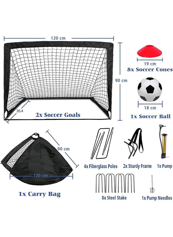 Generic - Portable Training Goals,120x90 cm Pop Up Soccer Net for Backyard,Set of 2 With Carry Bag,soccer ball,inflation pump,8 cones and 8 U shaped nails - Image 1