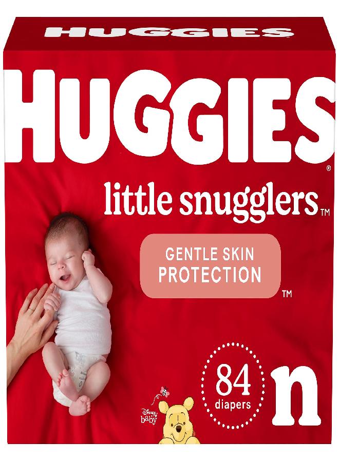 HUGGIES حفاضات هاجيز بحجم حديثي الولادة، حفاضات بيبي ليتل سنجلرز، حجم حديثي الولادة (حتى 10 أرطال)، 84 قطعة، قد يختلف التعبئة والتغليف - Image 1