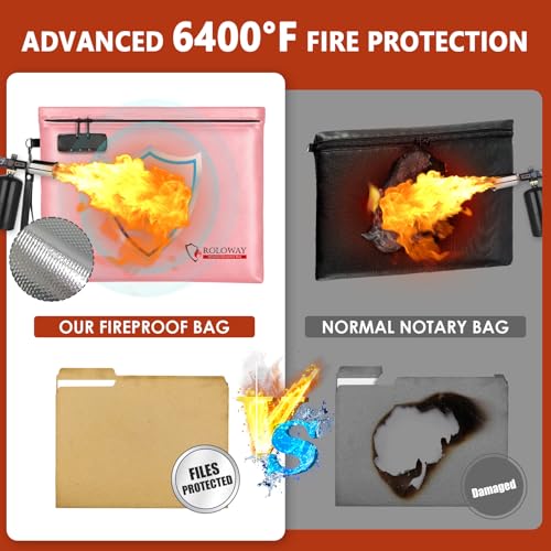 ROLOWAY Fireproof Document Bag (14.5 x 11.5 inch), 6400℉ Fireproof Money Bag with Zipper for Cash, Fire Safe Money Pouch with Lock (Pink) - Image 4