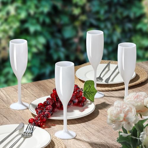 XUWAIDSGN Champagne Flute Acrylic Champagne Glasses Wedding Toasting Champagne Flute Goblet Plastic Reusable Unbreakable Champagne Cups for Bachelorette Wedding Bridal Shower Party (White, 10) - Image 4