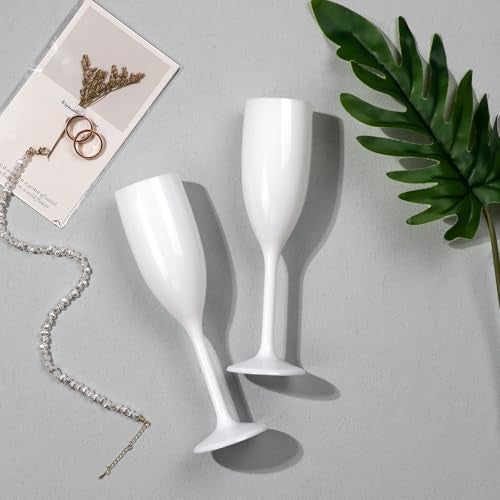 XUWAIDSGN Champagne Flute Acrylic Champagne Glasses Wedding Toasting Champagne Flute Goblet Plastic Reusable Unbreakable Champagne Cups for Bachelorette Wedding Bridal Shower Party (White, 10) - Image 5