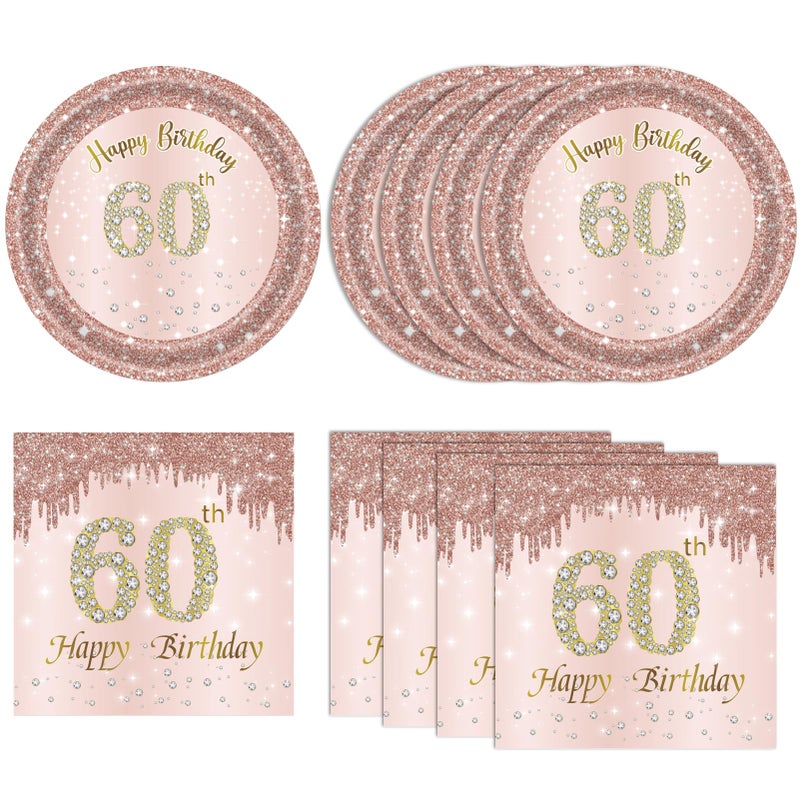 KHAIVI 40 PCS 60th Birthday Decorations for Women Rose Gold Party Supplies Include 60th Birthday Plates and Napkins Rose Gold 1966 Birthday Decorations Disposable Tableware Set for Girl Ladies Women - Image 2