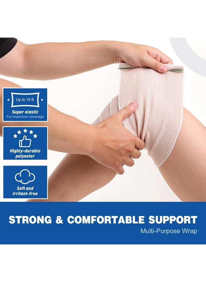 أزين ضمادة AZEN Premium المرنة المكونة من قطعتين بطول 6 بوصات، ضمادة ضاغطة للساقين والكاحل والركبة والبطن والجسم، خالية من اللاتكس، ولفائف الوذمة اللمفية للساقين - Image 2