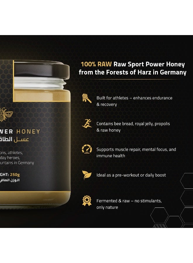 DW Power Sport Power Honey 250g – A premium blend of raw honey with pollen, propolis, royal jelly, and natural salt designed to support energy, endurance, and athletic performance. - Image 2