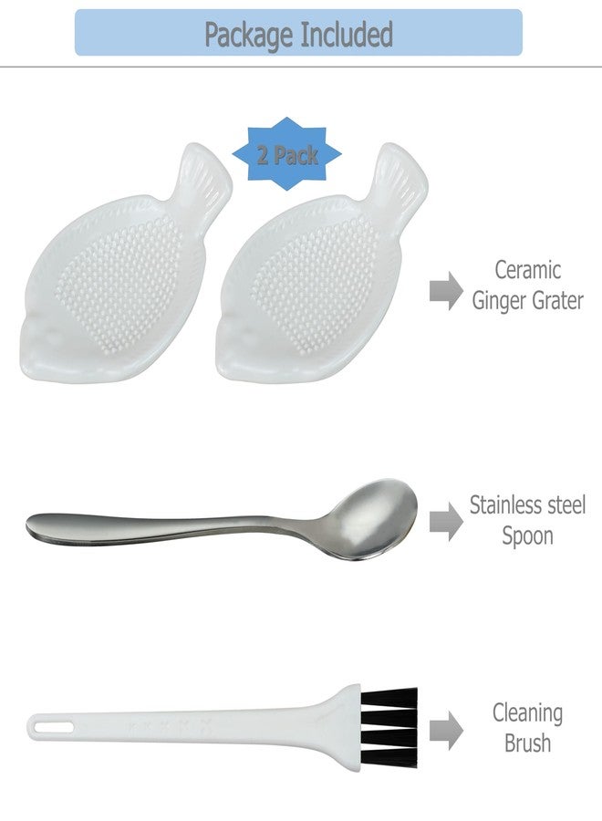 EIKS 2 Pack Ceramic Grater Dish with Small Size Fish Shaped for Grinding Wasabi Ginger Garlic Carrot Fruits Vegetables, Used for Home Kitchen Cooking Preparation - Image 2