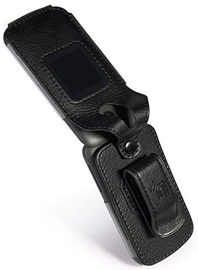 نيكيد سيل فون جراب لهاتف Alcatel Smartflip/Go Flip 3، من Nakedcellphone [جلد نباتي أسود] غطاء ملائم تمامًا مع [حماية مدمجة للشاشة] و[مشبك حزام معدني] لهاتف Alcatel Go Flip 3، Alcatel Smartflip (2019) - Image 4