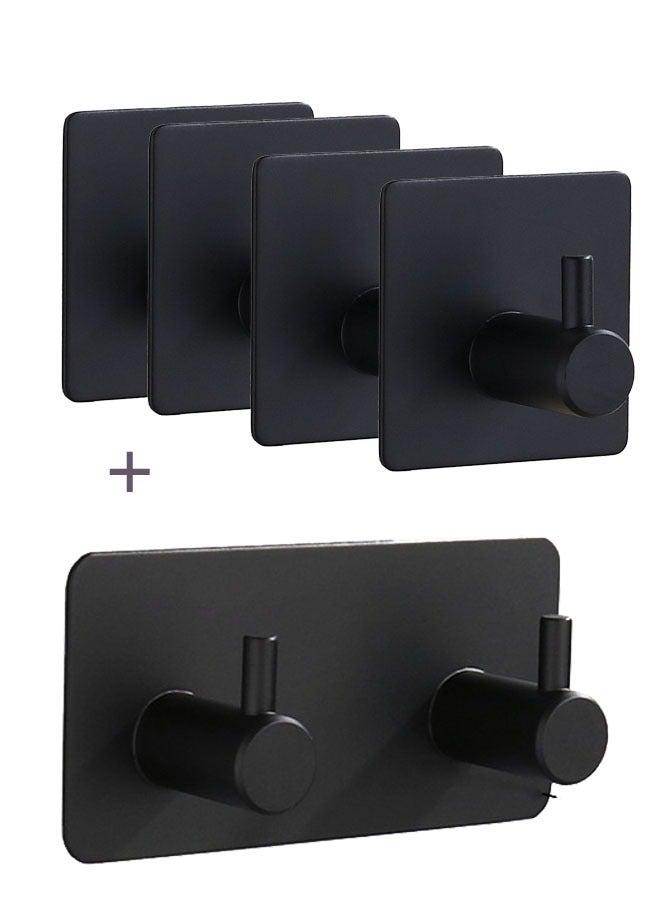 general 5pcs 304 Stainless Steel Adhesive Hooks - Strong Coat Hooks, Door Back Coat Hanger, Punch-Free Metal Coat Hook - Image 1