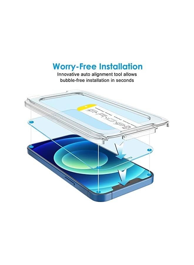 جي تيك واقي شاشة للتثبيت بلمسة واحدة لهاتف iPhone 12/12 Pro مقاس 6.1 بوصة، طبقة زجاجية مقسى بتغطية كاملة، مجموعة أدوات المحاذاة التلقائية، شفاف عالي الدقة، عبوتان - Image 2