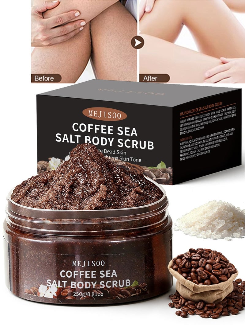 MEJISOO Coffee Sea Salt Body Scrub – Exfoliating & Moisturizing Scrub with Coconut Oil & Shea Butter – Anti-Cellulite Treatment for Smooth Skin – Organic, Vegan - Image 1