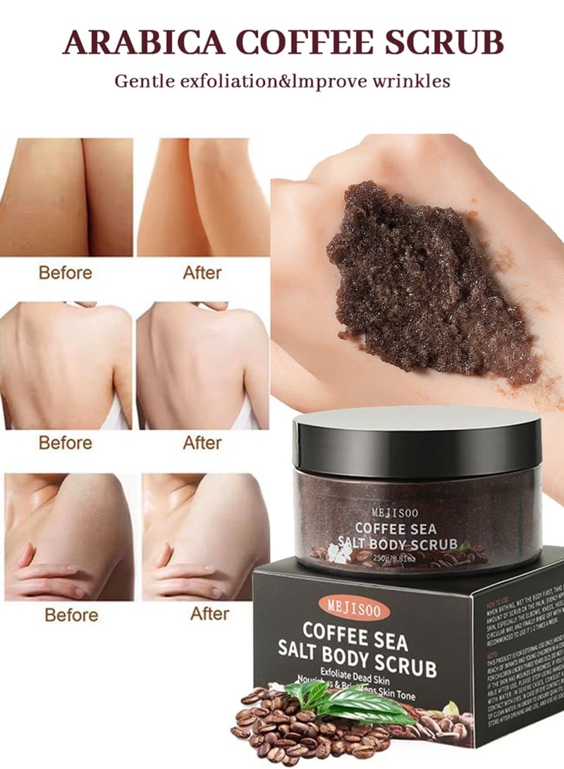 MEJISOO Coffee Sea Salt Body Scrub – Exfoliating & Moisturizing Scrub with Coconut Oil & Shea Butter – Anti-Cellulite Treatment for Smooth Skin – Organic, Vegan - Image 2