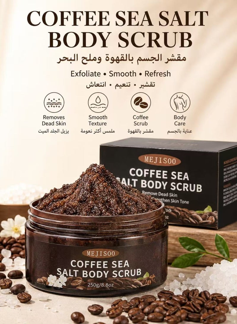 MEJISOO Coffee Sea Salt Body Scrub – Exfoliating & Moisturizing Scrub with Coconut Oil & Shea Butter – Anti-Cellulite Treatment for Smooth Skin – Organic, Vegan - Image 1