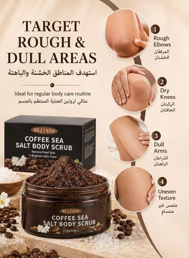 MEJISOO Coffee Sea Salt Body Scrub – Exfoliating & Moisturizing Scrub with Coconut Oil & Shea Butter – Anti-Cellulite Treatment for Smooth Skin – Organic, Vegan - Image 4