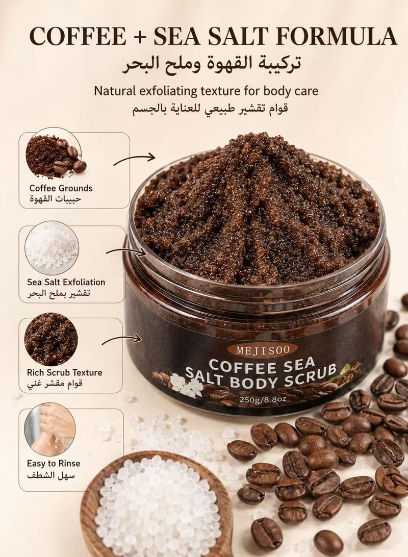 MEJISOO Coffee Sea Salt Body Scrub – Exfoliating & Moisturizing Scrub with Coconut Oil & Shea Butter – Anti-Cellulite Treatment for Smooth Skin – Organic, Vegan - Image 3