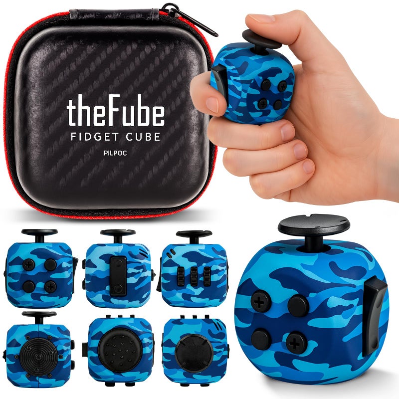 PILPOC theFube Fidget Cube 6Sided Stress Relief Infinity Cube for Adults Kids Boosts Concentration Mindfulness Aid Silent Audible Modes Includes Carry Case for Portability Navy Shadow - Image 2