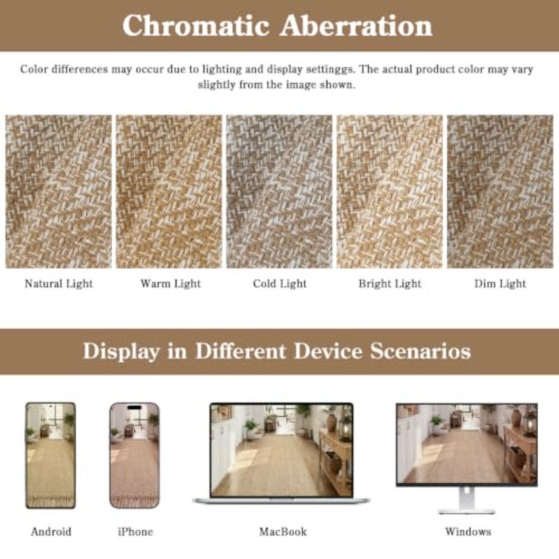 Bedroom rug, woven cotton, brown/cream, soft and durable, modern indoor and outdoor floor rug with tassel for living room, office, patio decoration, 1.2 x 1.8 m - Image 5