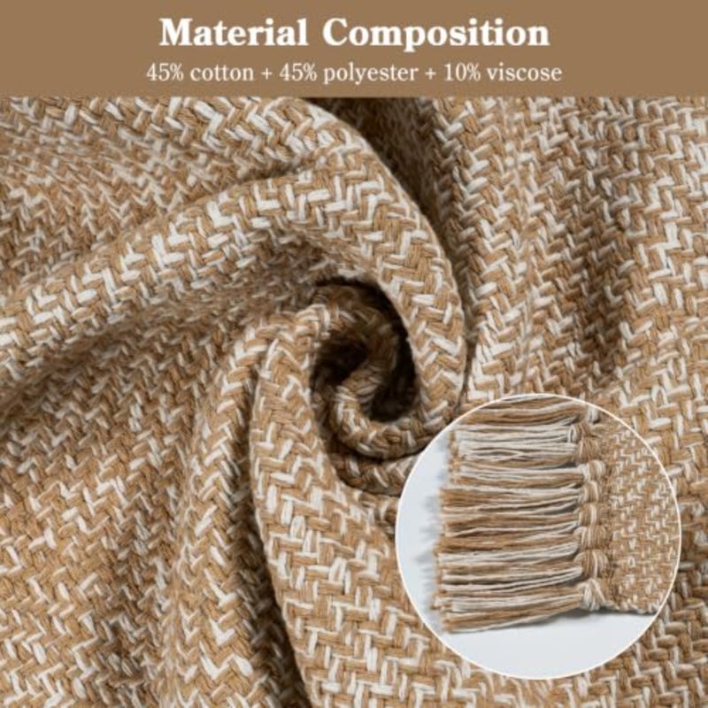 Bedroom rug, woven cotton, brown/cream, soft and durable, modern indoor and outdoor floor rug with tassel for living room, office, patio decoration, 1.2 x 1.8 m - Image 4