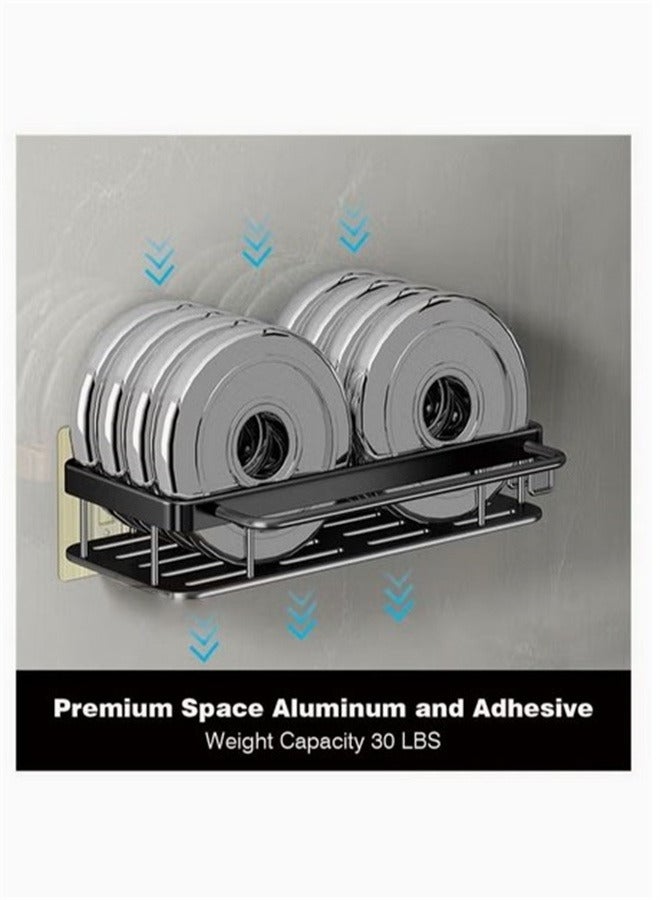 وين هولدر Adhesive Shower Caddy, 2 Pack Shower Organizer Shelf No Drilling Bathroom Shower Basket Shelf Rustproof, Waterproof Shower Holder Rack with Towel Bar and Hooks for Bathroom, Kitchen (Black) - Image 4