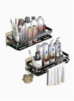 WinHolder Adhesive Shower Caddy, 2 Pack Shower Organizer Shelf No Drilling Bathroom Shower Basket Shelf Rustproof, Waterproof Shower Holder Rack with Towel Bar and Hooks for Bathroom, Kitchen (Black)  - Image 2