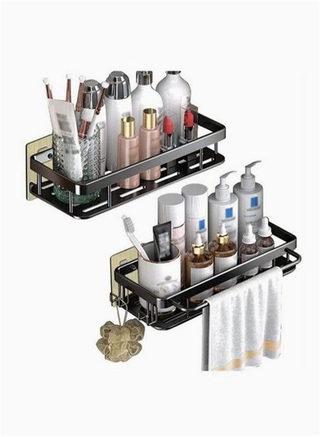 وين هولدر Adhesive Shower Caddy, 2 Pack Shower Organizer Shelf No Drilling Bathroom Shower Basket Shelf Rustproof, Waterproof Shower Holder Rack with Towel Bar and Hooks for Bathroom, Kitchen (Black) - Image 2