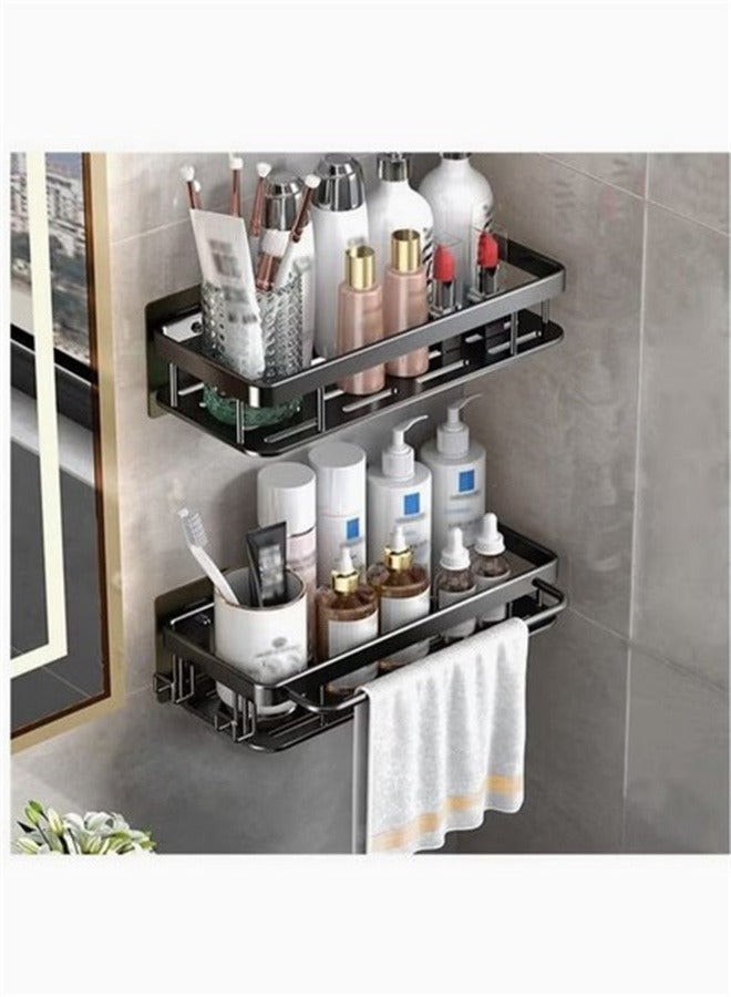 وين هولدر Adhesive Shower Caddy, 2 Pack Shower Organizer Shelf No Drilling Bathroom Shower Basket Shelf Rustproof, Waterproof Shower Holder Rack with Towel Bar and Hooks for Bathroom, Kitchen (Black) - Image 1