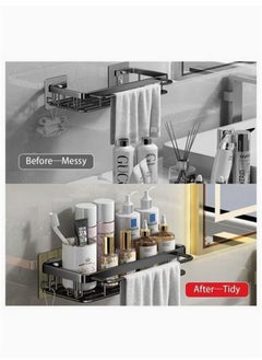WinHolder Adhesive Shower Caddy, 2 Pack Shower Organizer Shelf No Drilling Bathroom Shower Basket Shelf Rustproof, Waterproof Shower Holder Rack with Towel Bar and Hooks for Bathroom, Kitchen (Black)  - Image 5