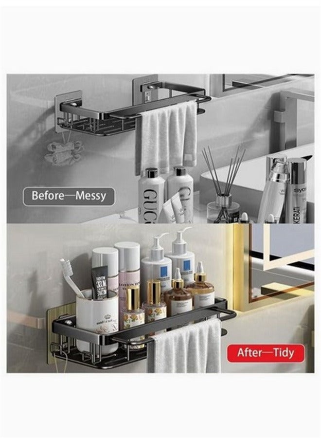 وين هولدر Adhesive Shower Caddy, 2 Pack Shower Organizer Shelf No Drilling Bathroom Shower Basket Shelf Rustproof, Waterproof Shower Holder Rack with Towel Bar and Hooks for Bathroom, Kitchen (Black) - Image 5