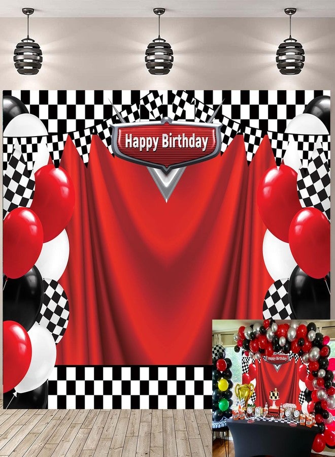 CINRAY Race Car Happy Birthday Backdrop 7x5FT Racing Competition Photography Background for Boy Car Racing Theme Birthday Party Decorations Supplies Photo Props - Image 1