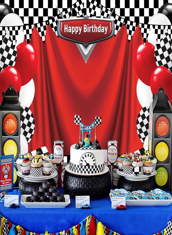 CINRAY Race Car Happy Birthday Backdrop 7x5FT Racing Competition Photography Background for Boy Car Racing Theme Birthday Party Decorations Supplies Photo Props - Image 2