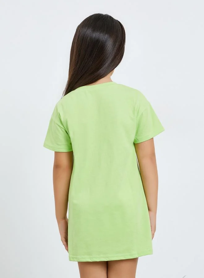 Take Two lime green Girls Text Print Round Neck T-Shirt And Solid Mesh Cami Dress Set for Women | Best Price UAE
