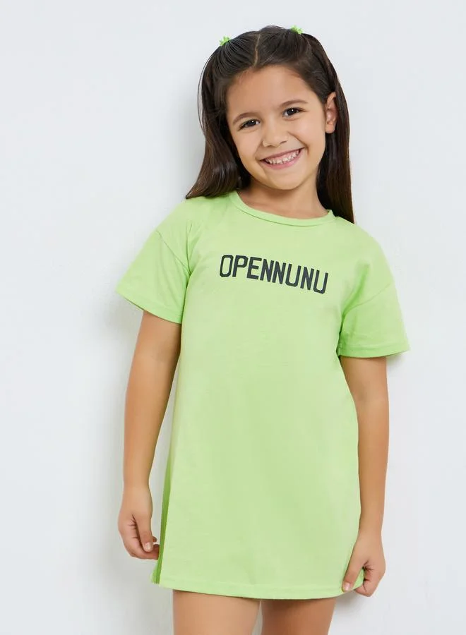 Take Two lime green Girls Text Print Round Neck T-Shirt And Solid Mesh Cami Dress Set for Women | Best Price UAE