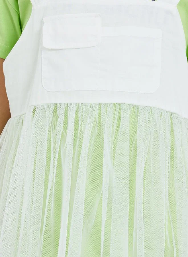 Take Two lime green Girls Text Print Round Neck T-Shirt And Solid Mesh Cami Dress Set for Women | Best Price UAE