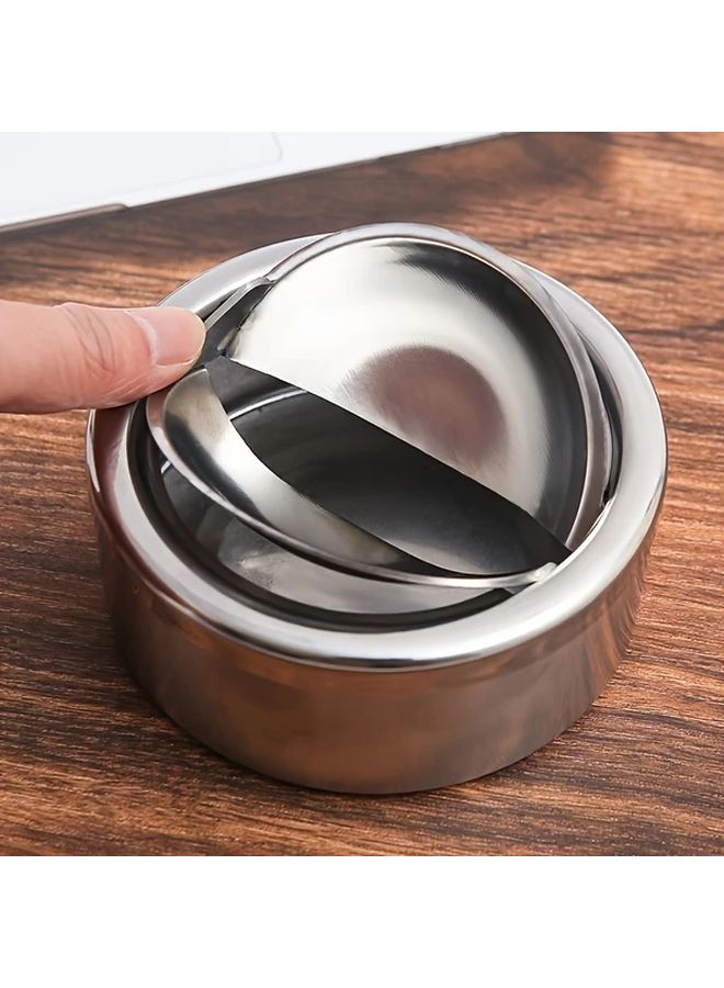 Silvery Stainless Steel Flip Top Ashtray Portable Round Rust Proof Compact Easy Clean Home Outdoor Travel - Image 5