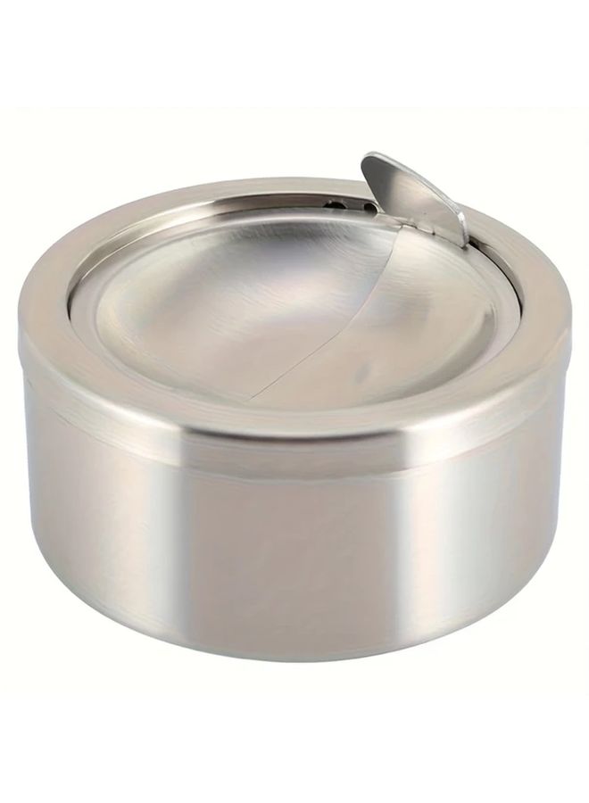 Silvery Stainless Steel Flip Top Ashtray Portable Round Rust Proof Compact Easy Clean Home Outdoor Travel - Image 2