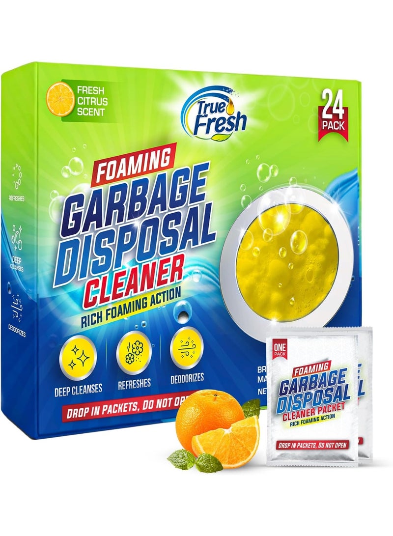 True Fresh Garbage Disposal Cleaner and Deodorizer Packets-24 Pack, Kitchen Sink Cleaner Drop-in, Removes Odor Buildup, Citrus Foaming Garbage Disposal Deodorizer Packets with Up-to 1 Year Supply - Image 1