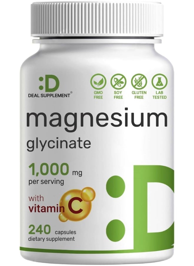 DEAL SUPPLEMENT Magnesium Glycinate Plus Vitamin C – 100% Chelated for Absorption – Essential Mineral Supplement for Muscle, Mood, Sleep, & Heart Health  - Image 1