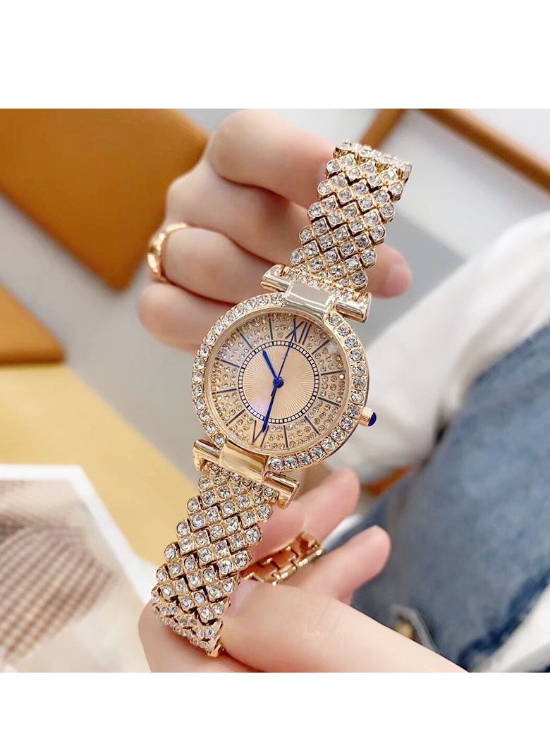 Generic Full Diamond Women's Watch Quartz Watch Bracelet (Rose Gold)  - Image 1