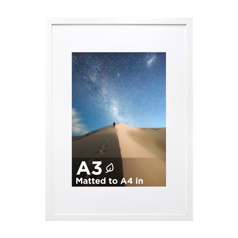 KINLINK A3 Picture Frame White Set of 1 Wooden Photo Frame Matted A4 with Plexiglass for A4 with Mat or A3 without Mat for Wall Display