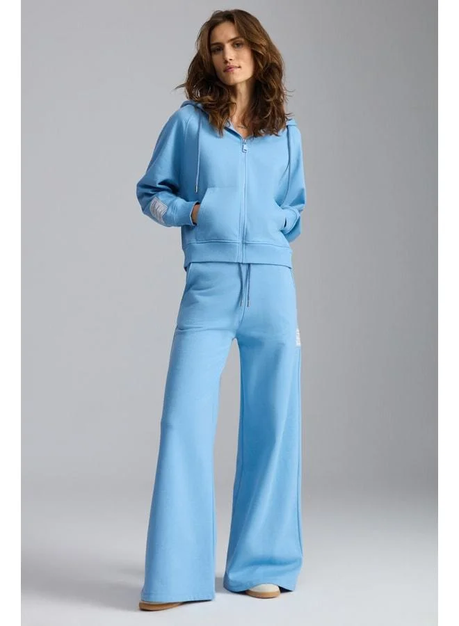 GRIMELANGE Lyka Women's Organic Cotton 3-Thread Inside Chiffon Decorative Label Detailed Regular Blue Sweatshirt.